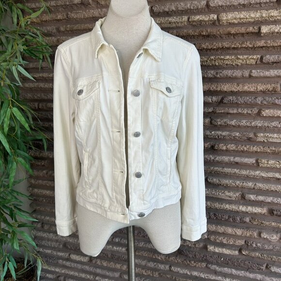Vintage America White Stretch Jean Trucker Jacket Size Medium - Picture 4 of 10